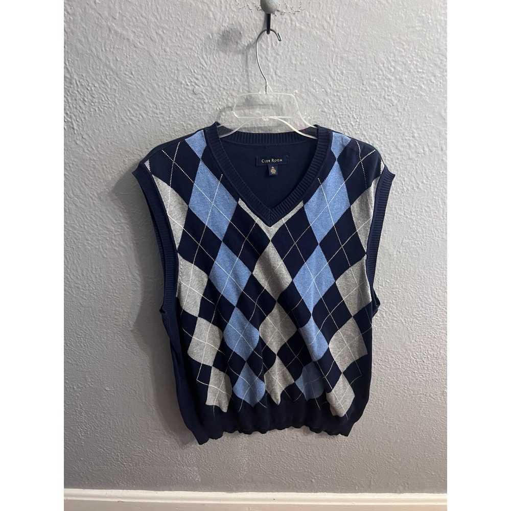 Club Room Argyle Cotton Charcoal Gray‎ Sweater Vest Mens Size XL